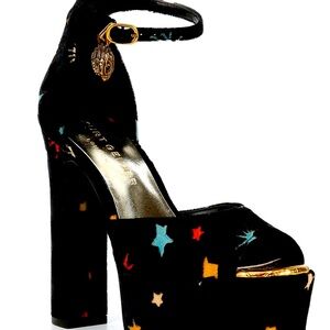 Kurt Geiger Black Multicolor Star Platform Heels